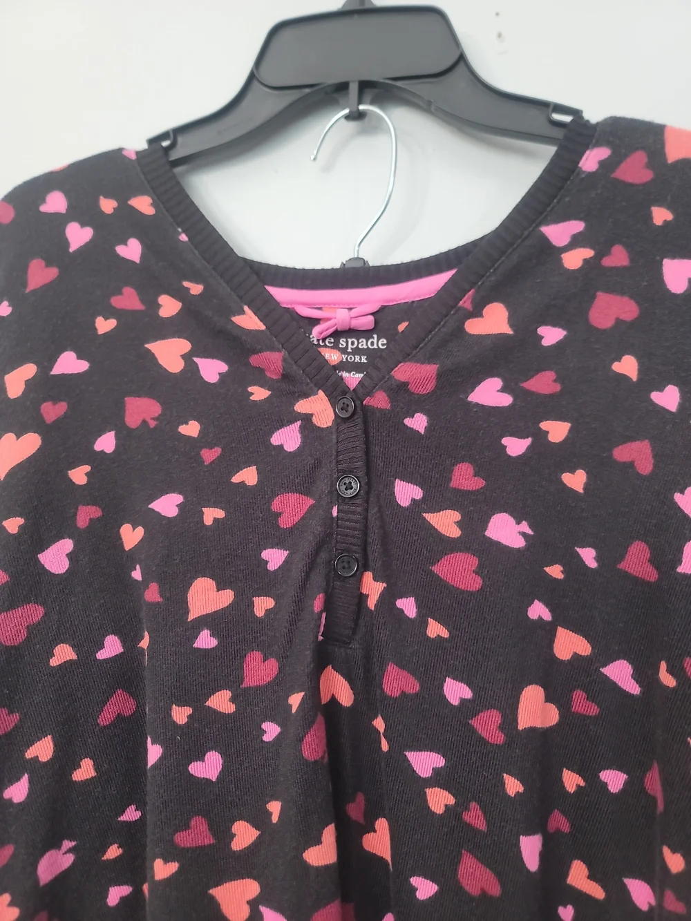 kate spade Black Pajama Set with Pink Heart Print